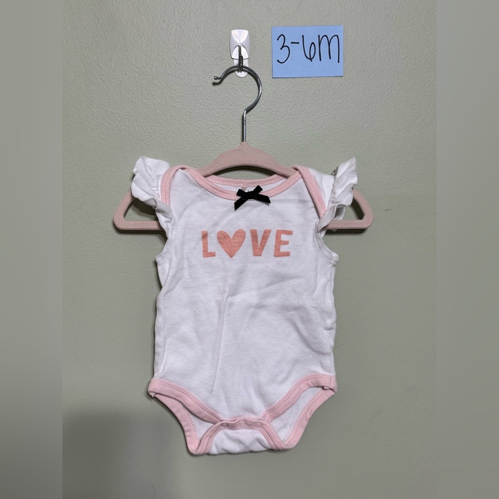 NWOT Infant White and Pink Love Onesie, Size 3-6M